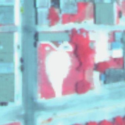Aerial view of the block, 2004, in color infrared — the lot is bare